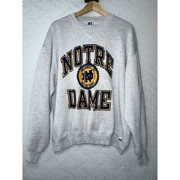 90's‎ VTG Russell Athletic Notre Dame Gray Crewneck Sweatshirt Size XL-USA Made